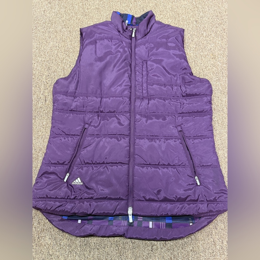 Adidas Golf Women’s Large Burgundy 3 Stripe Puffer Vest Jacket GUC Primaloft